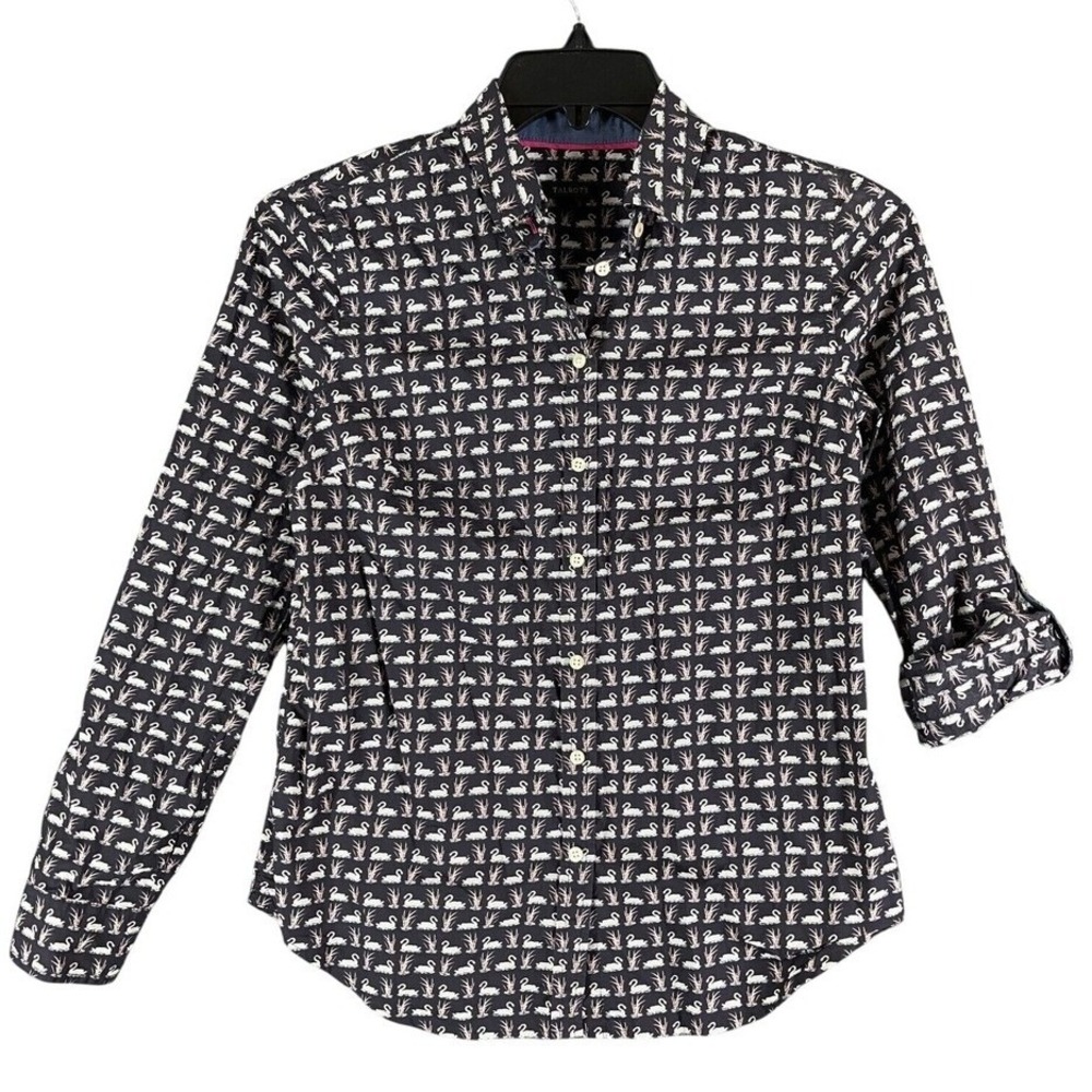 Talbots Shirt Women 4 Classic Fit Preppy Ivycore Heritage Resort Chic Swan Print